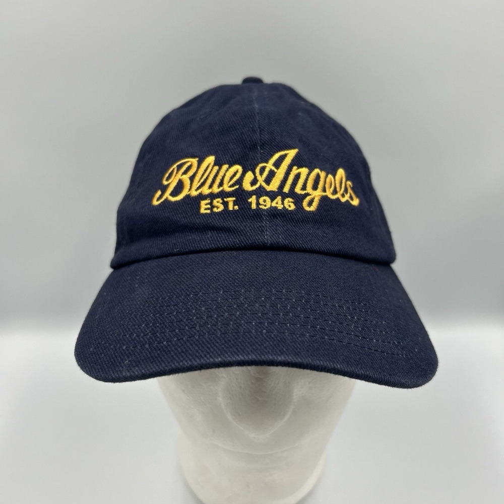 Blue Angels Script‎ Strap Back Hat Navy Blue One Size